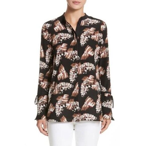 Lafayette 148 100% silk Desra Impasto Leaf-print blouse top women's size XL - Picture 1 of 6